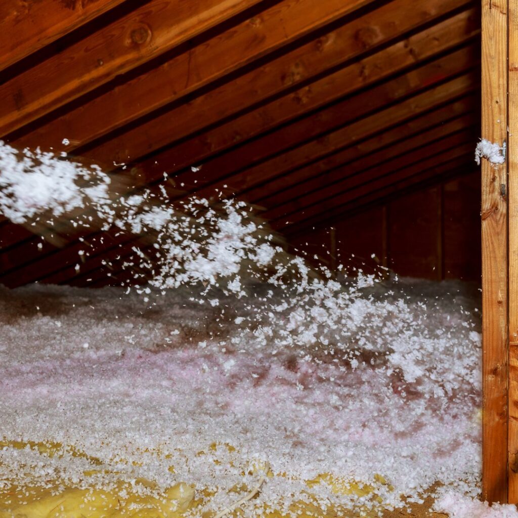 New insulation being blown into an attic space by Mincin Insulation Service Inc. in Pittsburgh, PA