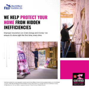 Workers installing fiberglass insulation into walls of a home by Northwest Insulators Inc in Salem, OR.