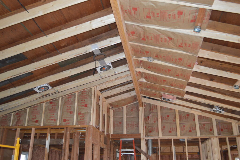Insulation batts installed in the walls and ceiling of a new construction by ADDICT INSULATION, LLC in St. Charles, MO.
