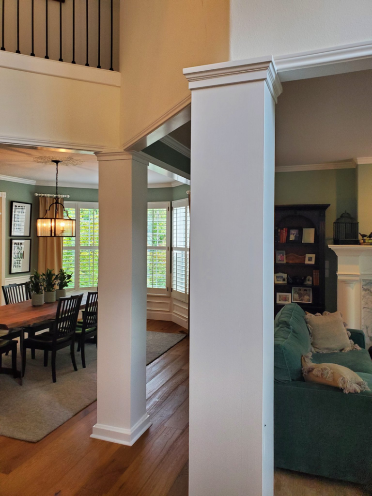 Interior architectural columns and trim work completed by Hessel Carpentry in Portland, OR.