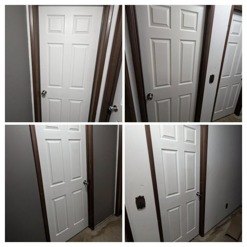 A collage showing newly installed or repaired interior doors by Precision Home Solutions in Santa Fe, TN