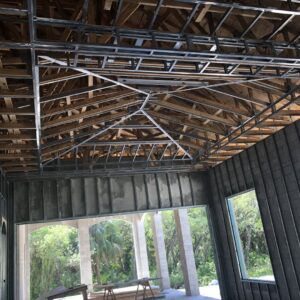 Interior framing with metal studs and wood trusses for arched openings by D&G Drywall in Fort Lauderdale, FL