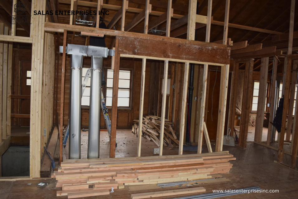Interior framing and ductwork installation in a building under construction by Salas Enterprises, Inc in Elgin, IL