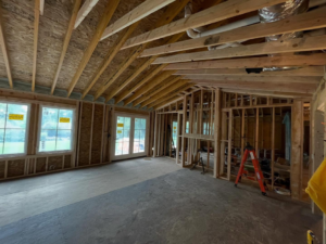 Interior framing for a new home construction project by Rochester Remodeling and Home Builders in Rochester, NY.