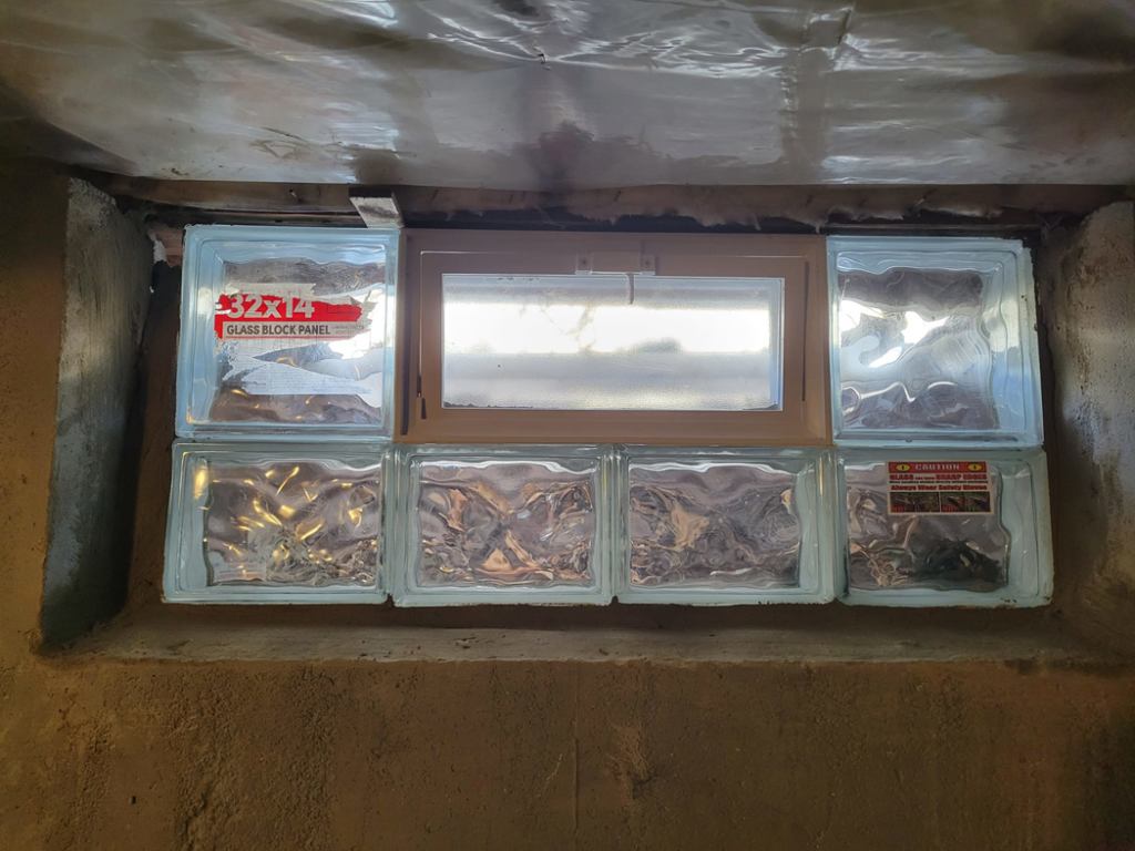 Interior view of a newly installed glass block basement window by Phillips Home Improvements LLC in Philadelphia, PA.