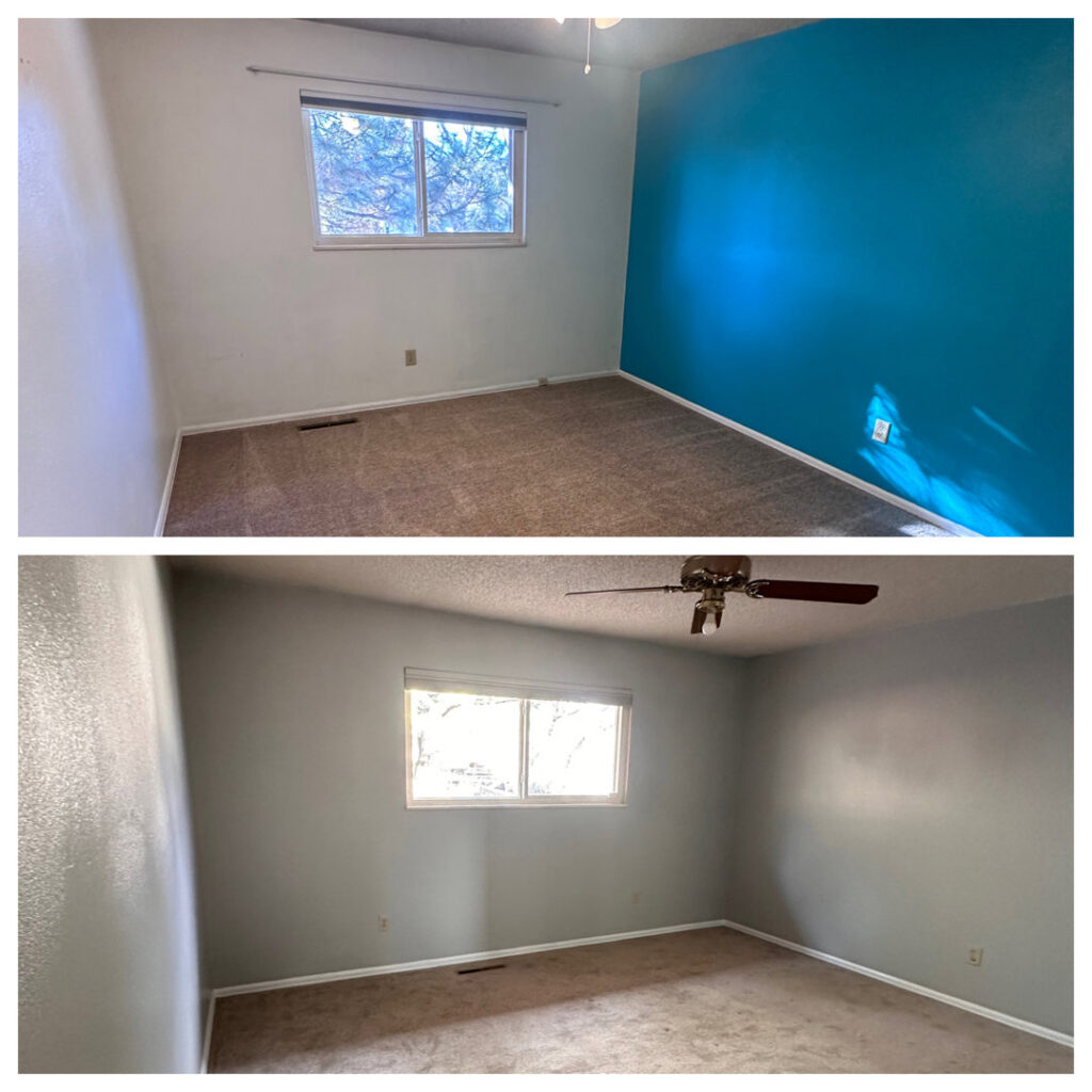 Before and after photos of an interior room painting project by Premium Home Solutions LLC in Hickory Hills, IL