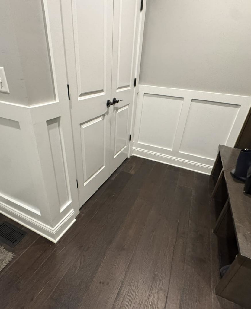 Detailed view of interior trim and double door installation completed by Handy Dad's in Seminole, FL