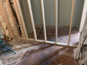 Interior wall framing construction by KMK Construction & Remodeling in Southaven, MS.