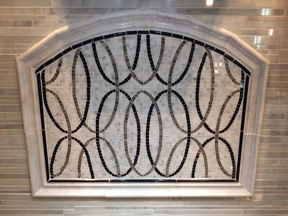 A close-up of intricate decorative tile work, perfect for a kitchen backsplash or bathroom accent, installed by Pro Remodel LLC in St. Charles, MO.