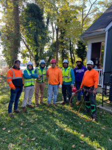 The professional crew from Johnson Tree Services in safety gear on a tree service job site in Monrovia, CA.