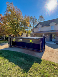 A Junk Frog dumpster delivered to a residential home for junk removal in Oklahoma City, OK.