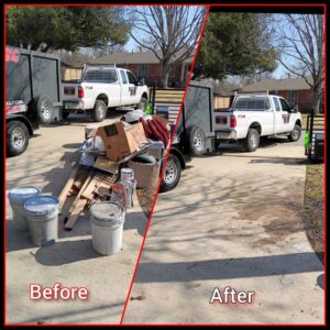 Junk Something llc truck and empty trailer parked at an apartment complex in Dallas, TX.
