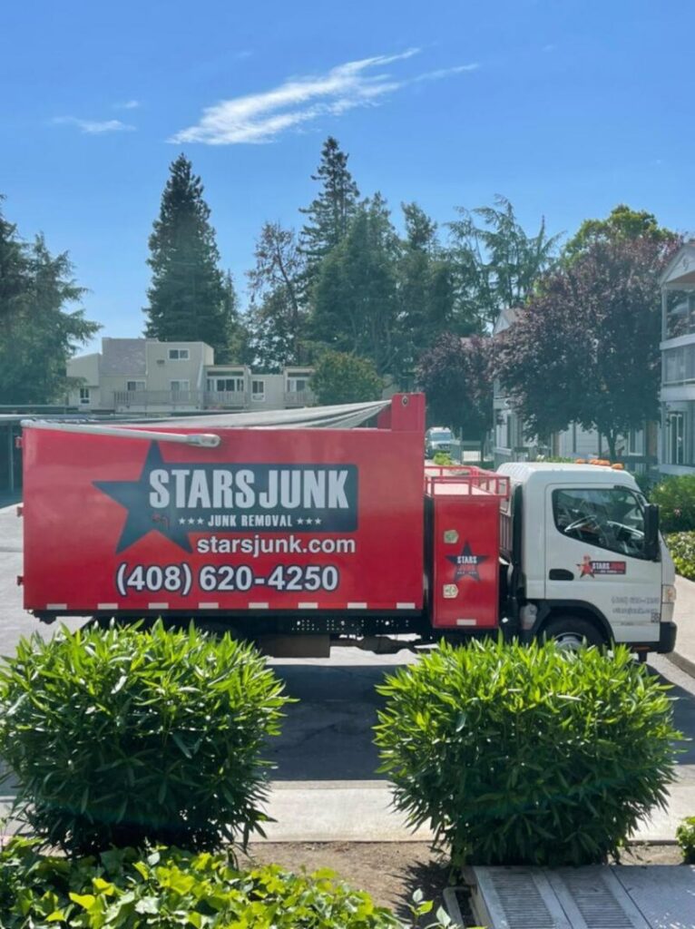 A Stars Junk Removal truck parked in a residential area, ready for a junk removal job in San Jose, CA.