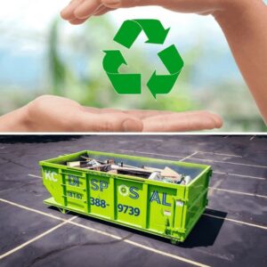 A KC Disposal truck and several dumpsters parked in the company yard in Kansas City, KS.