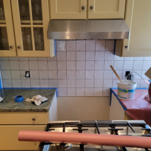 A kitchen backsplash tile installation in progress by Jonny Hinton - Handyman Extraordinaire in Colorado Springs, CO.