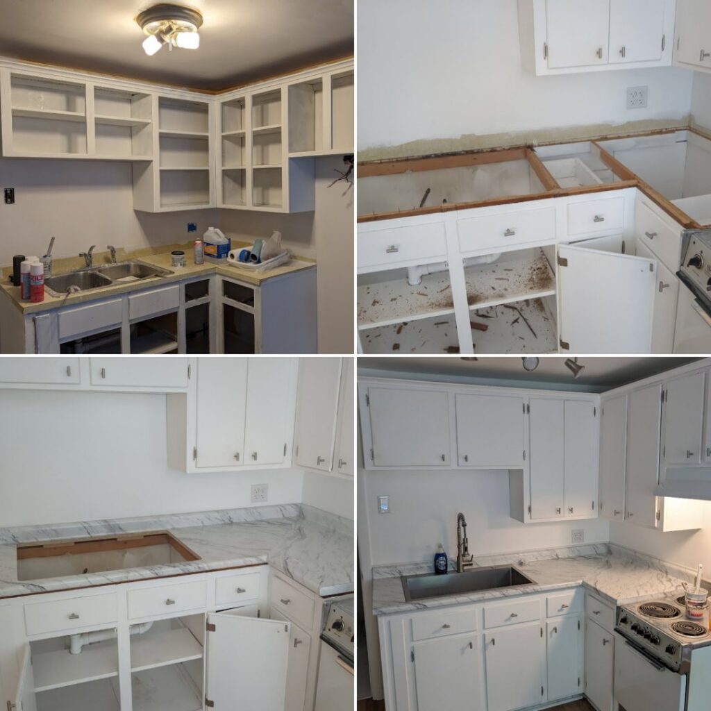 Kitchen cabinet and countertop installation project by MB&E Home Improvement in Augusta, ME.