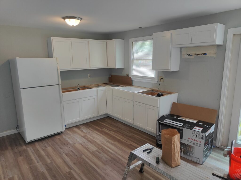 New kitchen cabinets installed during a renovation project by NED CO. in Springfield, MA.