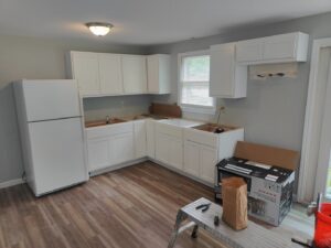 New kitchen cabinets installed during a renovation project by NED CO. in Springfield, MA.