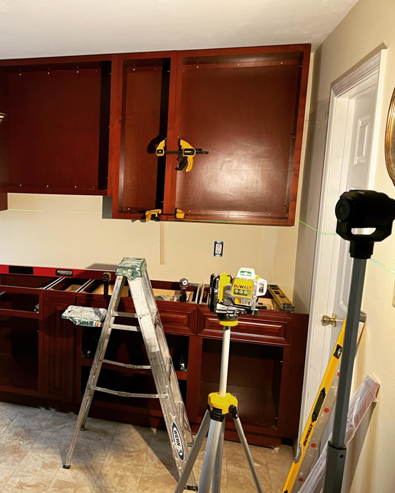 Tools and equipment used for kitchen cabinet installation by VP Remodeling LLC in Duluth, GA.