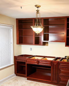 Kitchen cabinets being installed during a remodeling project by VP Remodeling LLC in Duluth, GA.