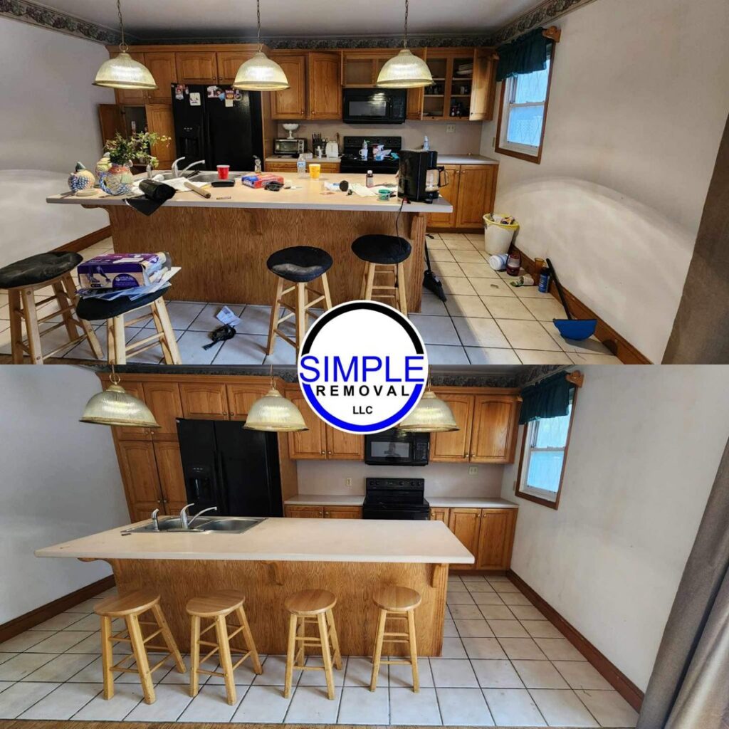 Before and after a kitchen cleanout service by Simple Removal LLC in Follansbee, WV.