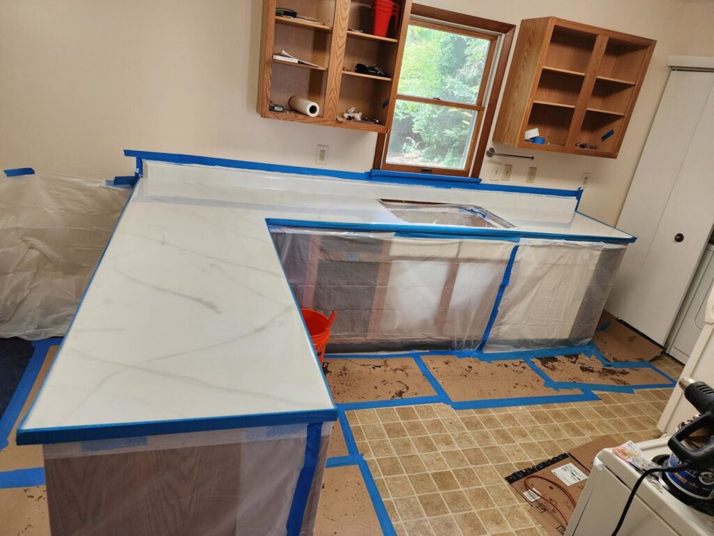 Kitchen countertops being refinished or installed by Priority Property Services in Salisbury, MD.