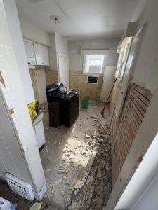 A kitchen undergoing demolition and renovation by John Oliver Rose & Co. in South Bend, IN