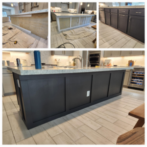 Before and after of a kitchen island refacing and renovation project by Handyman Near Me Las Vegas Henderson in Las Vegas, NV.