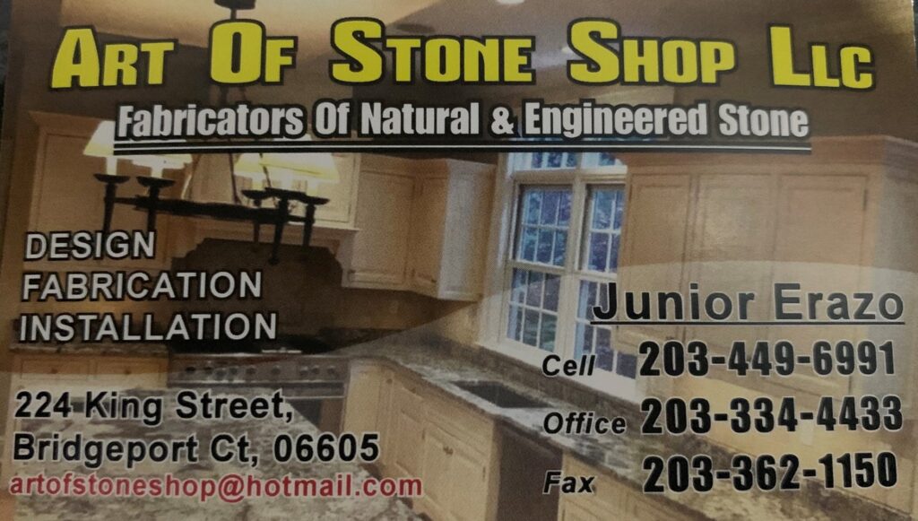 Kitchen island with sink and countertop installation in progress by Art of Stone Shop in Bridgeport, CT.