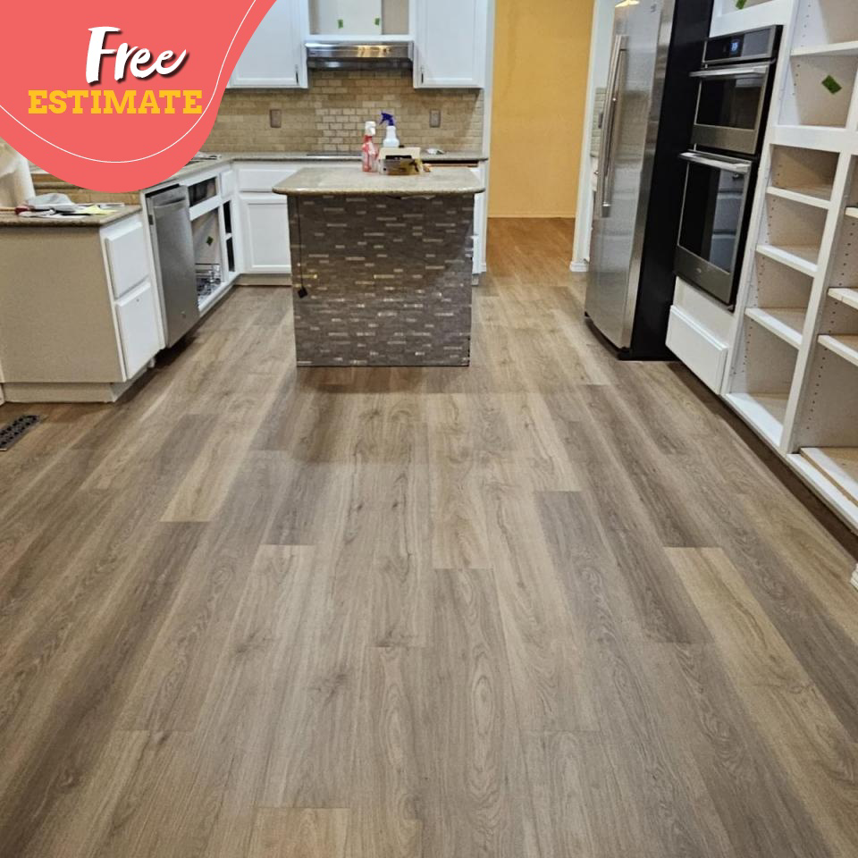 Kitchen with newly installed laminate flooring during a renovation by Dany's contractors LLC in Vancouver, WA.
