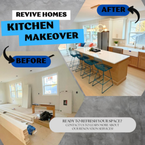 Before and after view of a complete kitchen makeover by I Revive Homes in Edison, NJ, showcasing renovation services.