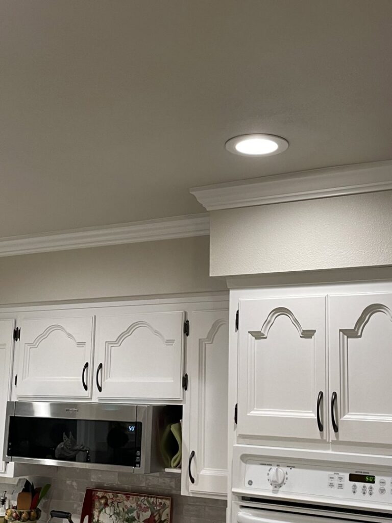 New recessed lighting installed in a kitchen ceiling by Absolute Integrity Handyman Services Inc in Fresno, CA.