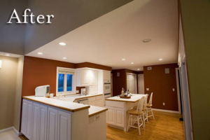 A beautifully remodeled kitchen with new paint and lighting, completed by Symphonic Painting in Oshkosh, WI.