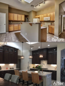 Before and after photos of a kitchen remodel completed by Full Proof Remodeling, LLC in Mesa, AZ.
