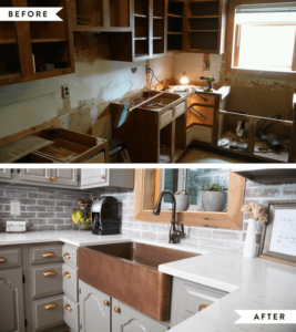A before and after view of a complete kitchen renovation by Affordable Home Solutions in Springfield, PA.