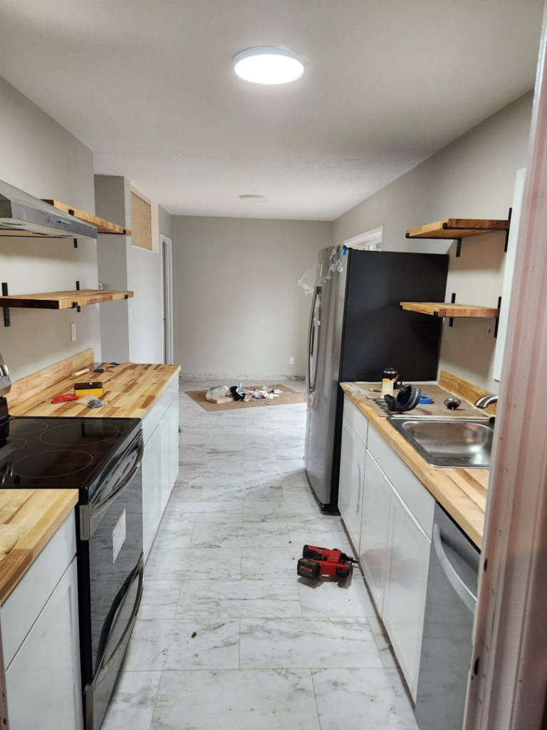 A kitchen renovation in progress with new countertops and cabinets by Becker Custom Construction - pdx in Oak Grove, OR.