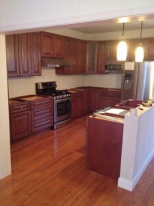 A kitchen renovation in progress with new cabinets installed by EK Construction, LLC in Philadelphia, PA