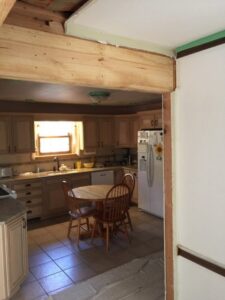 Kitchen renovation showing a newly framed opening by Farnsworth Interiors Drywall and Plaster in Akron, OH