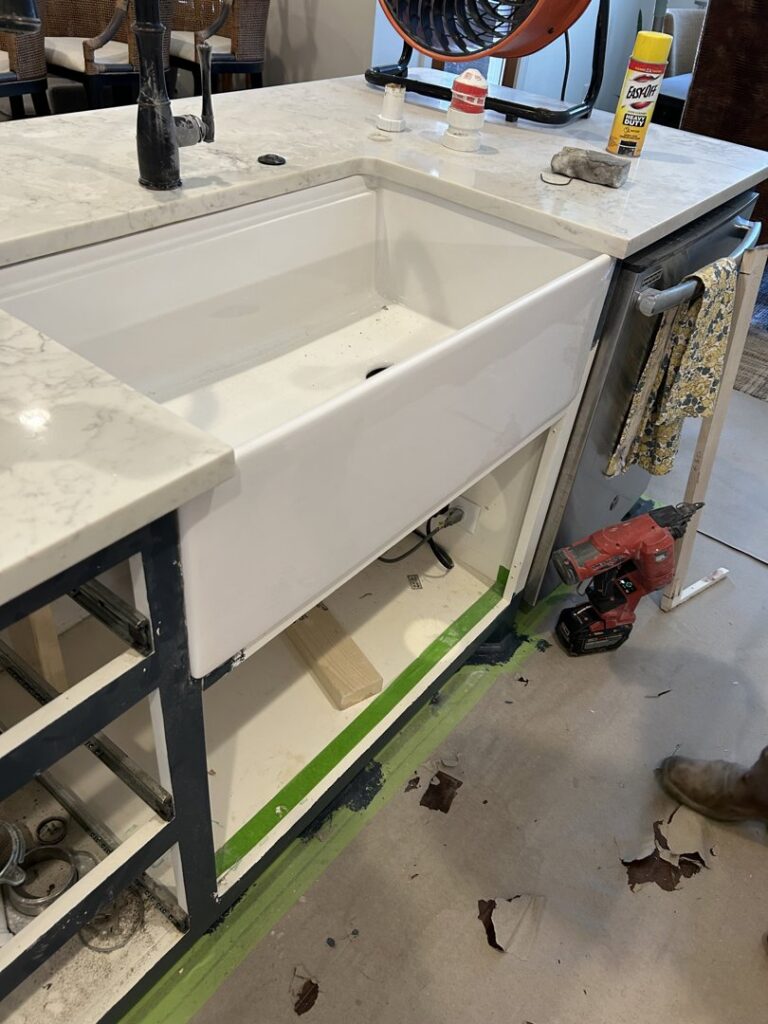 Kitchen sink installation in progress with tools visible by BK's Handyman Services in Carlton, OR.