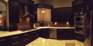 A newly installed kitchen tile backsplash and countertops by Gudiño's Tile and Natural Stone in Glendale, AZ