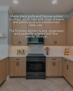 Kitchen upgrade with matte black pulls, soft-close drawers, and pantry pullouts by Kitchen Tune-Up Watertown, MA