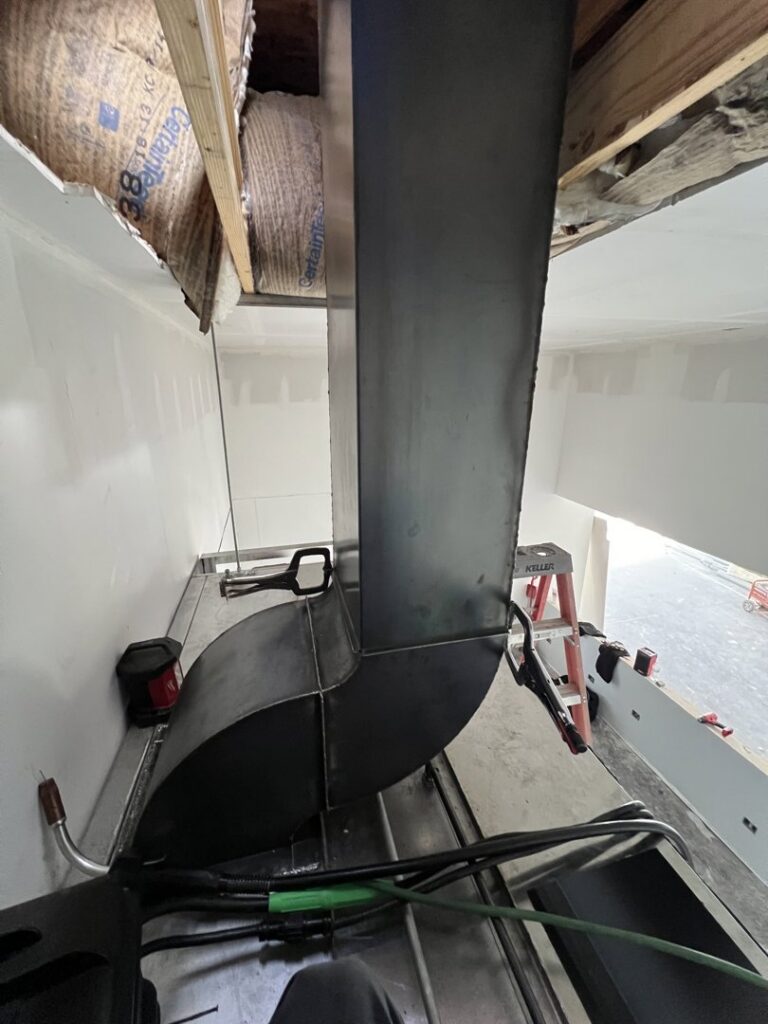 Overhead view of kitchen ventilation ductwork being installed by ProKitchen Solutions in Russiaville, IN