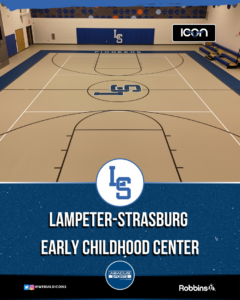 A newly installed indoor basketball court at Lampeter-Strasburg Early Childhood Center by Abacus Sports Installations, Ltd in Lancaster, PA