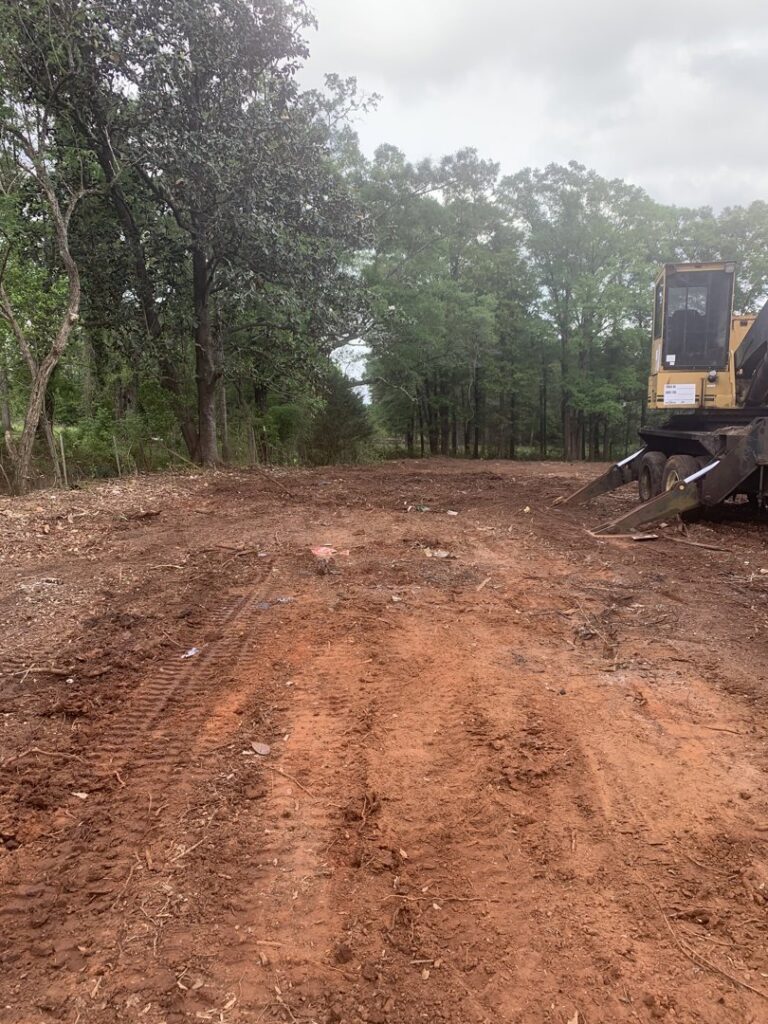 A large area of land being cleared with heavy equipment by Clifford & Sons Tree Service in Mobile, AL