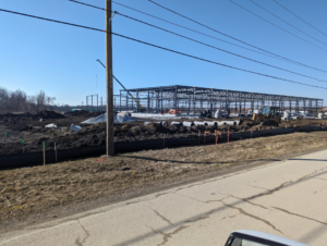 Large building steel frame under construction, a project by Integrated Building Systems, Inc. in Westmont, IL.
