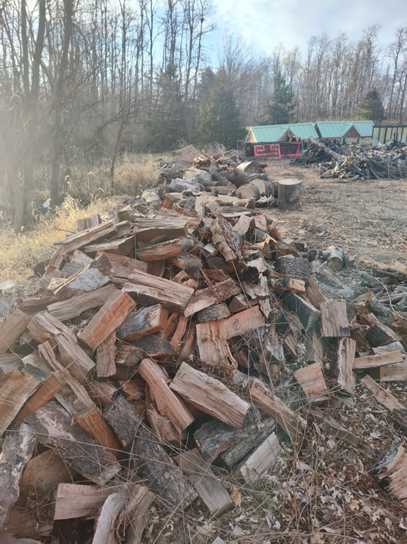 A large firewood pile from tree work by Hoffman Construction Services, LLC in Saint Joseph, MO.