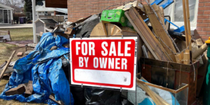 A large pile of household junk and construction debris awaiting removal by Super Junkers in Denver, CO