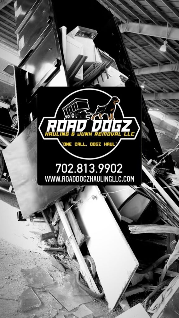 A large pile of various junk items, including old appliances and metal, ready for removal by Road Dogz Hauling in Las Vegas, NV.