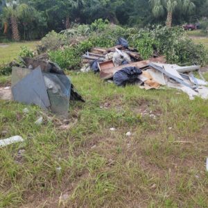 A large pile of mixed debris including wood, branches, and trash, ready for junk removal by Dump My Junk LLC Demolition & Dumpster Rental in Tampa, FL.