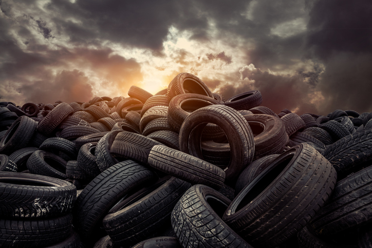 A large pile of used tires awaiting junk removal services from Waste Energy in Midland, TX